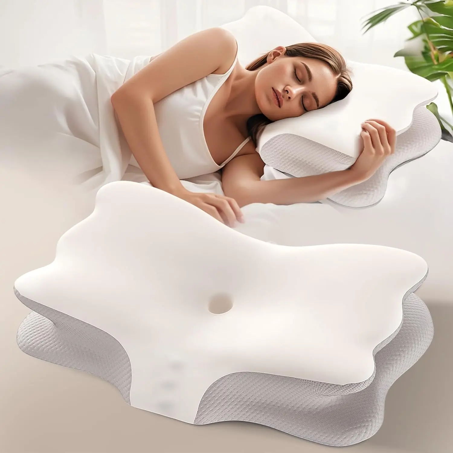 

Подушка для шеи из пены с эффектом памяти для облегчения боли, эргономичная поддержка для сна по бокам, спине и живота с охлаждающим футляром