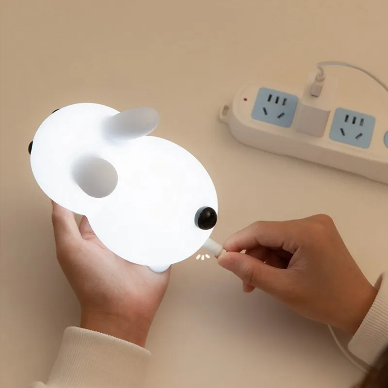 LED Rabbit Night Light Remote Control Dimmable RGB Rechargeable Silicone Bunny Lamp for Children Baby Toy Gift Touch Sensor