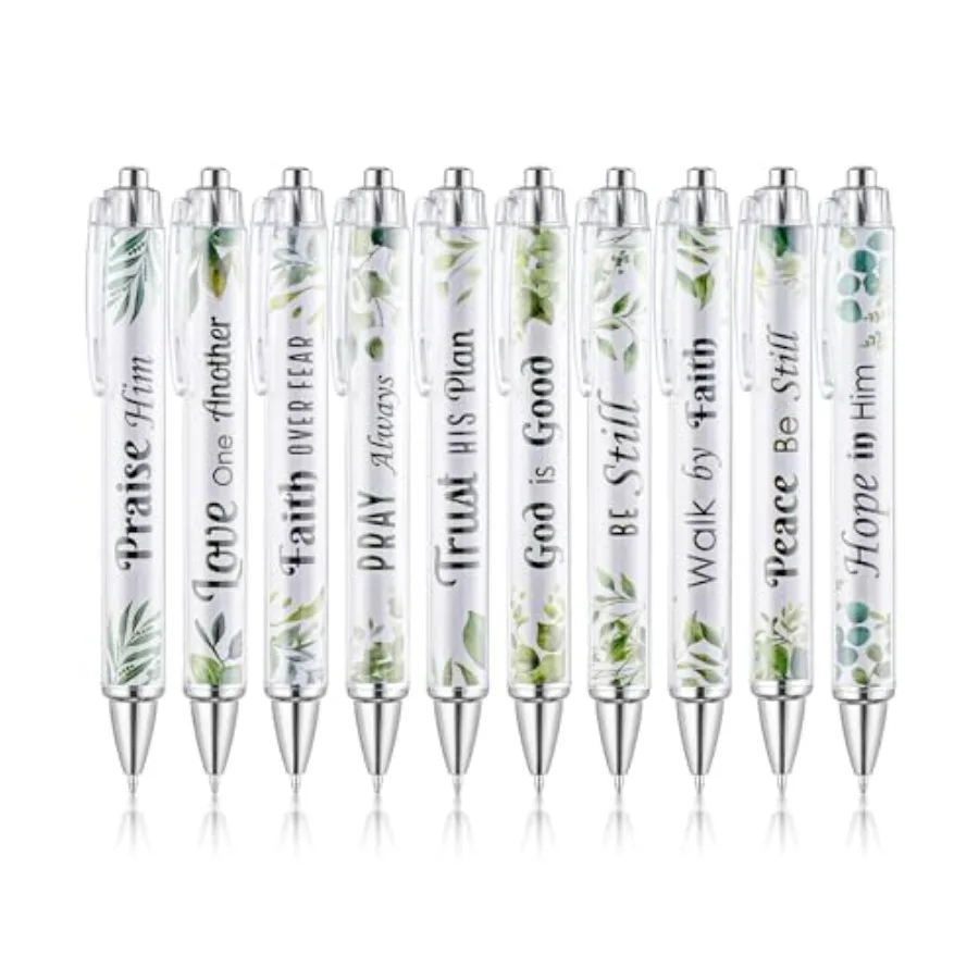 

Christian Pen Set 10 Pack Green Elegance Black Ink Bible Verse Pens No Bleed Through Ballpoint Pens