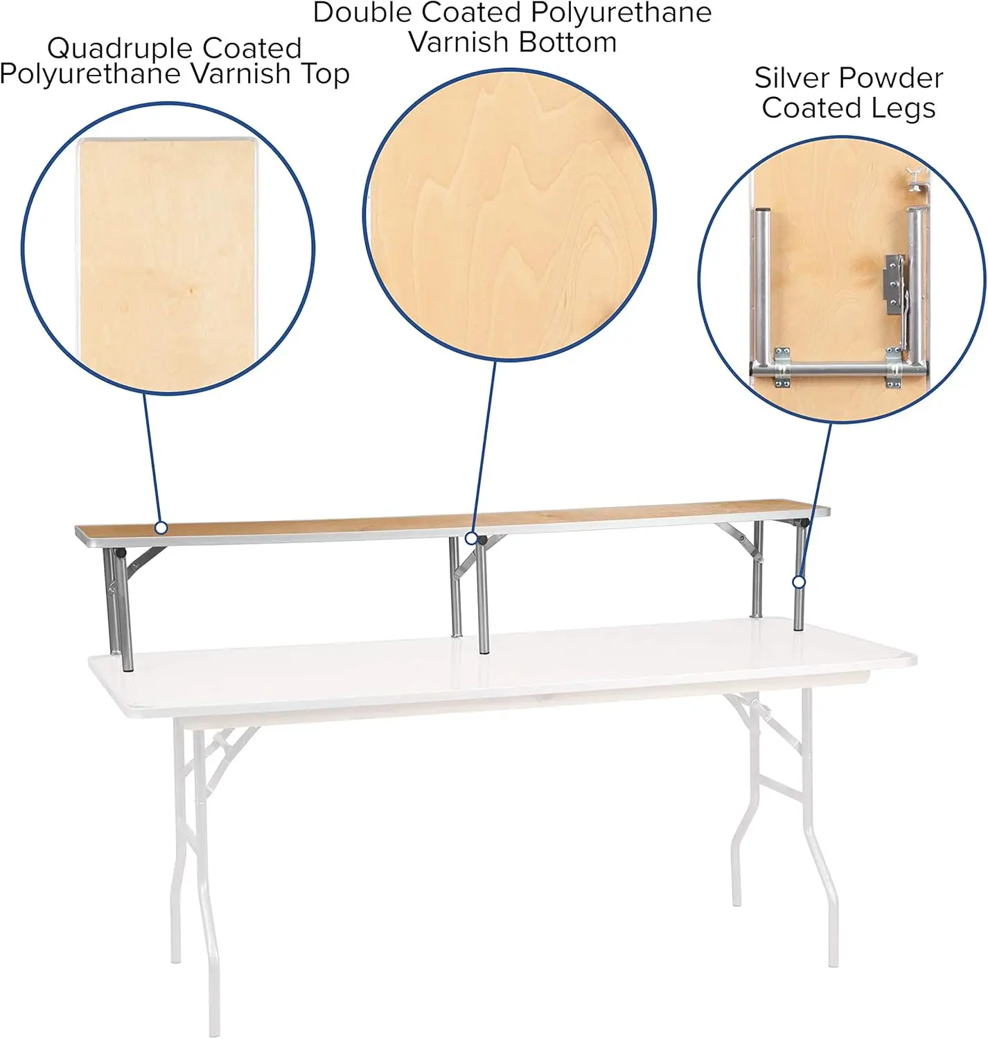 Amara 72' x 12' x 12' Birchwood Bar Top Riser with Folding Silver Legs