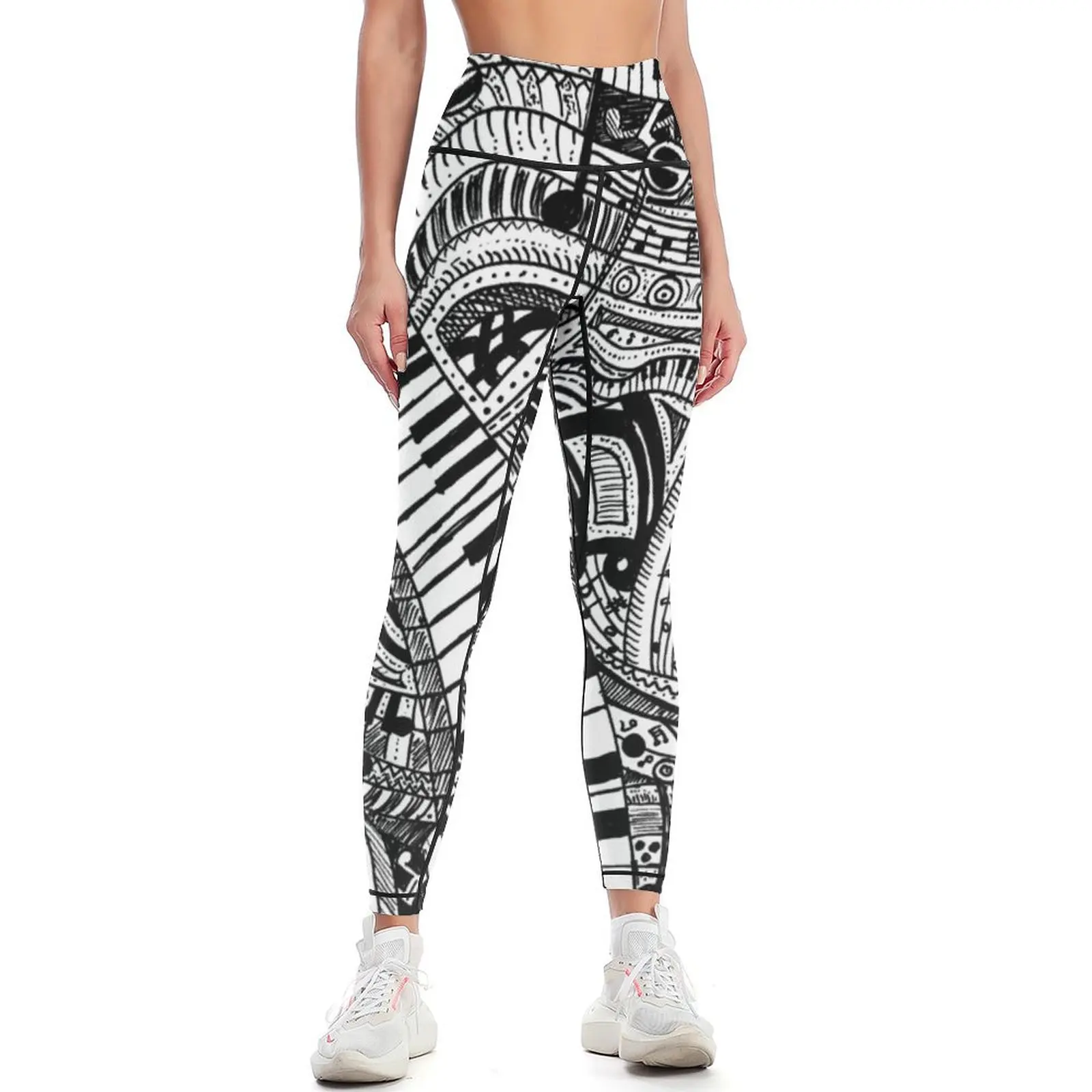 

Classical music doodle with piano keyboard Leggings Women sportwear sportswear gym sport legging jogging pants Womens Leggings