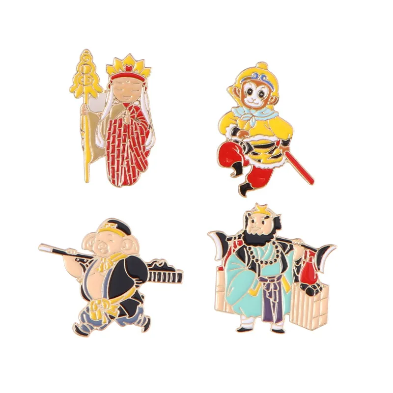 Chinese Elements Journey To The West Master and Apprentice Shape Brooch UNISEX Fun Cute Joyful Ethnic Party Decoration Brooch