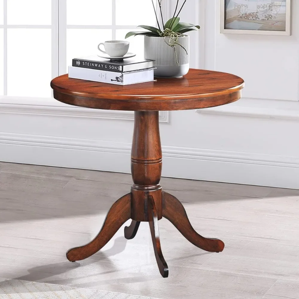 32 Inch Round Dining Table  with Solid Wood Pedestal , Bistro Dining Table for Bar, Kitchen, Restaurant,Dining Room,Walnut