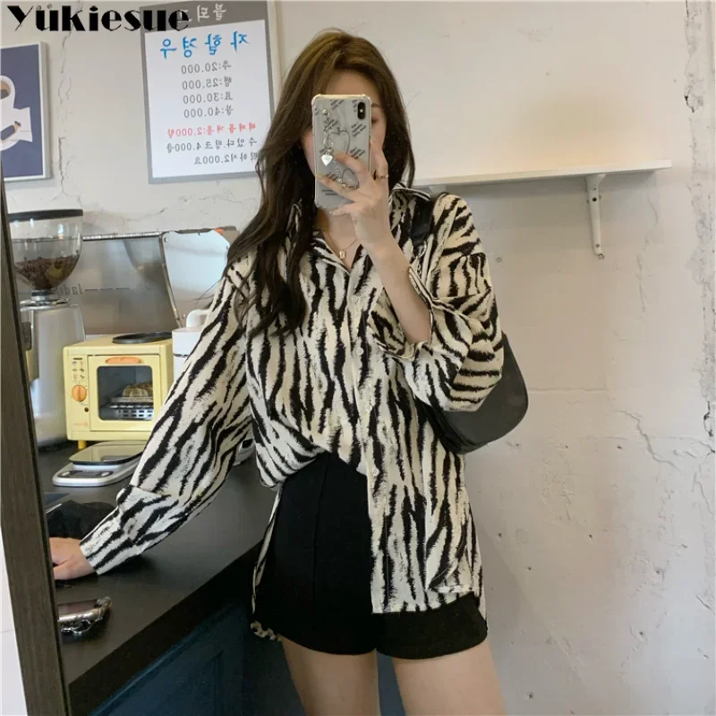 얼룩말 긴 소매 셔츠 여성 디자인 센스 셔츠 신작 봄 여름 캐주얼 복고풍 디자인 한국 데일리 인기 탑 스위트 우아함