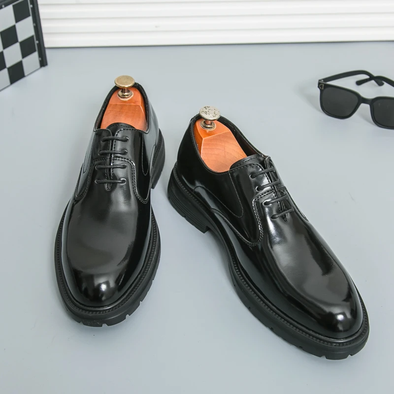 Classic Derby Shoes From The United States Men Lace Up Business Office Formal Shoes Gentlemen Social Shoes in Black Red 38-46