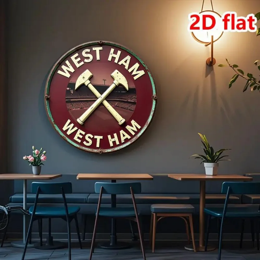 Pinturas de placa de hojalata vintage, arte de pared estilo retro - Diseño de hacha con logotipo "West Ham United Football Club"