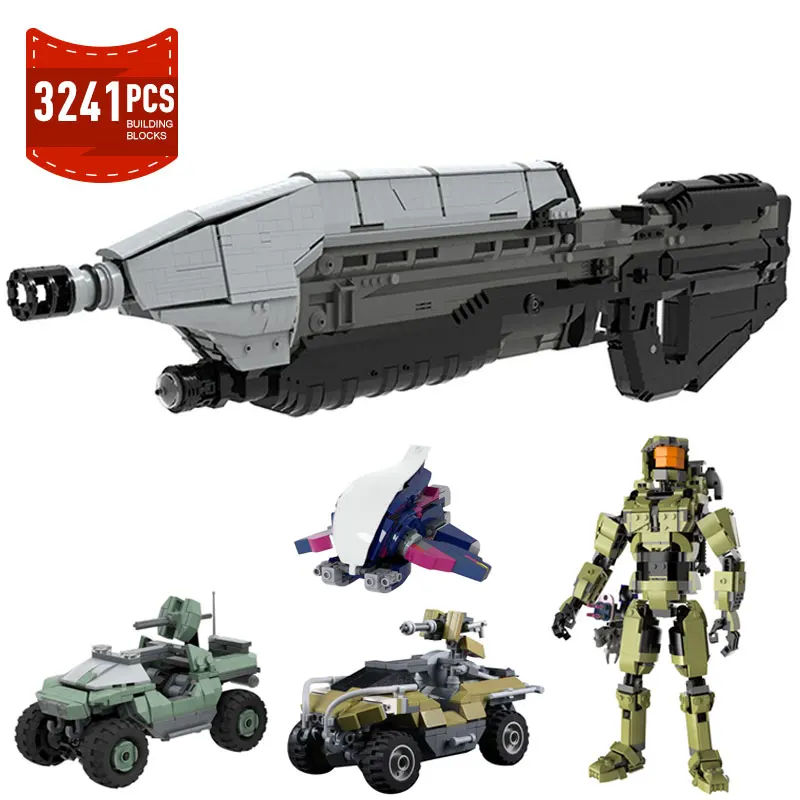 MOC Haloed MA5D Gun Model Building Block Set Shooting Game Banshee Warthog Weapon Military Model Bricks Constructor Toys Gifts