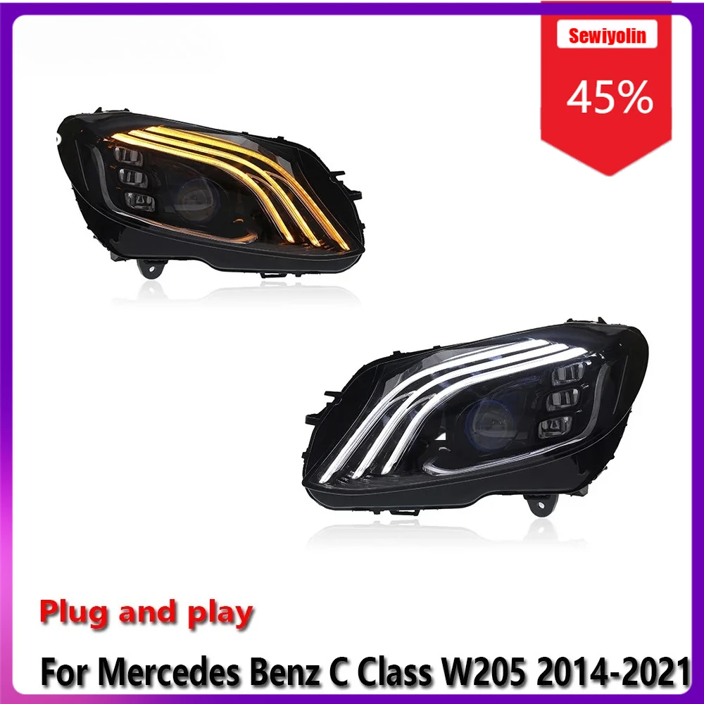 

Автомобильные светодиодные фары Sewiyolin в сборе для Benz C Class W205 C180 2014-2021, противотуманные фары DRL, стоп-сигналы поворота Plug and Play