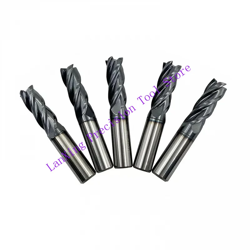 1 5Pcs 1/2 Inch 4 Flute HRC45 Single End Carbide Square End Mill Set TiALN Coated Milling Cutter Hardened Steel Alloy St