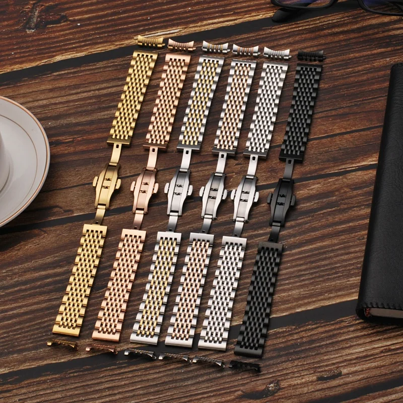 

18mm 19mm 20mm 21mm 22mm Solid Stainless Steel Flat+Curved End Watch Strap Replacement for Universal Watch Bracelet with Tool