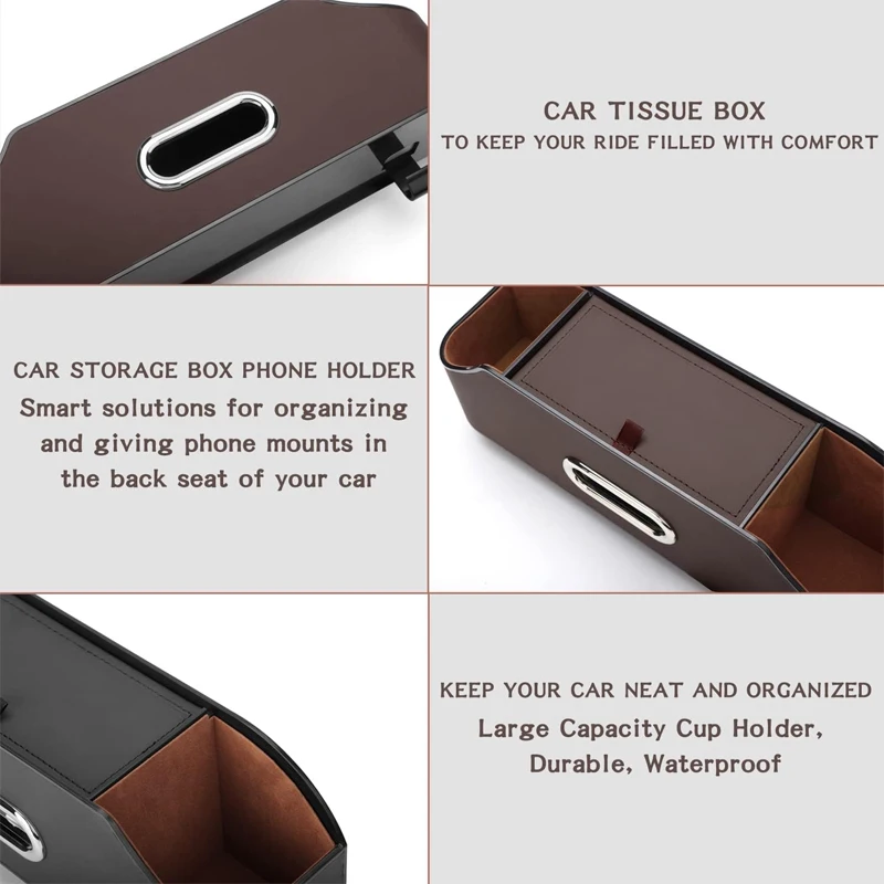 Car Multifunctional Leather Tissue Storage Box Under Seat Auto Back Seat Paper Bag Place Water Cup Holder Hanging Hook Organizer