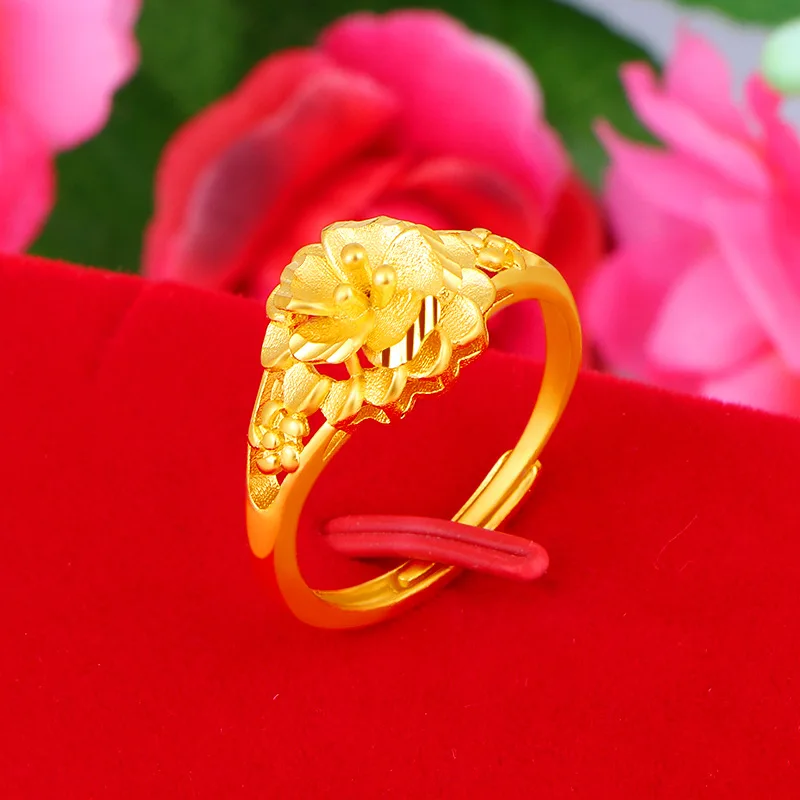 

Pure Gold Ring Sunflower Open Gold Ring 24K Gold Women's Flower Tail Ring