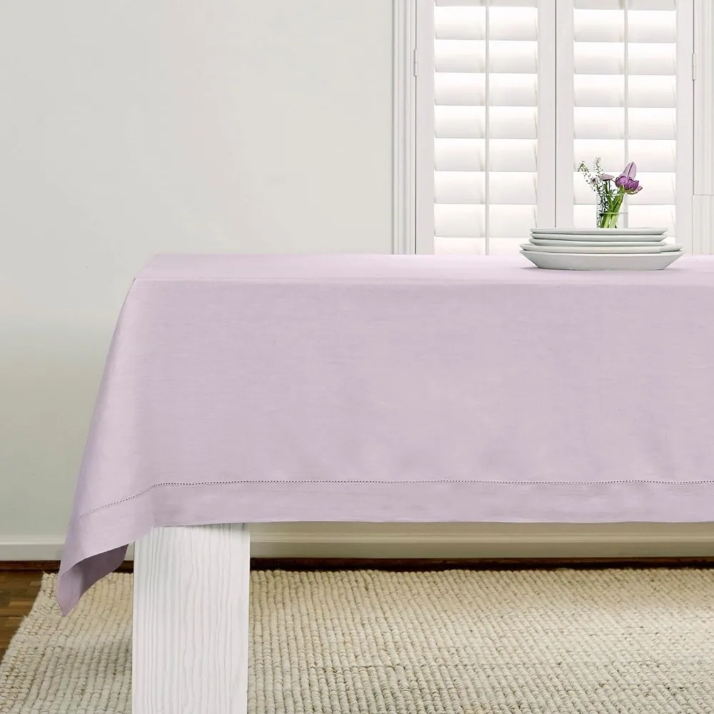 

Lilac Linen Tablecloth 60 x 108 Inch,100% Pure Linen Classic Hemstitch Tablecloth,Machine Washable Dining Tablecloth for Summer