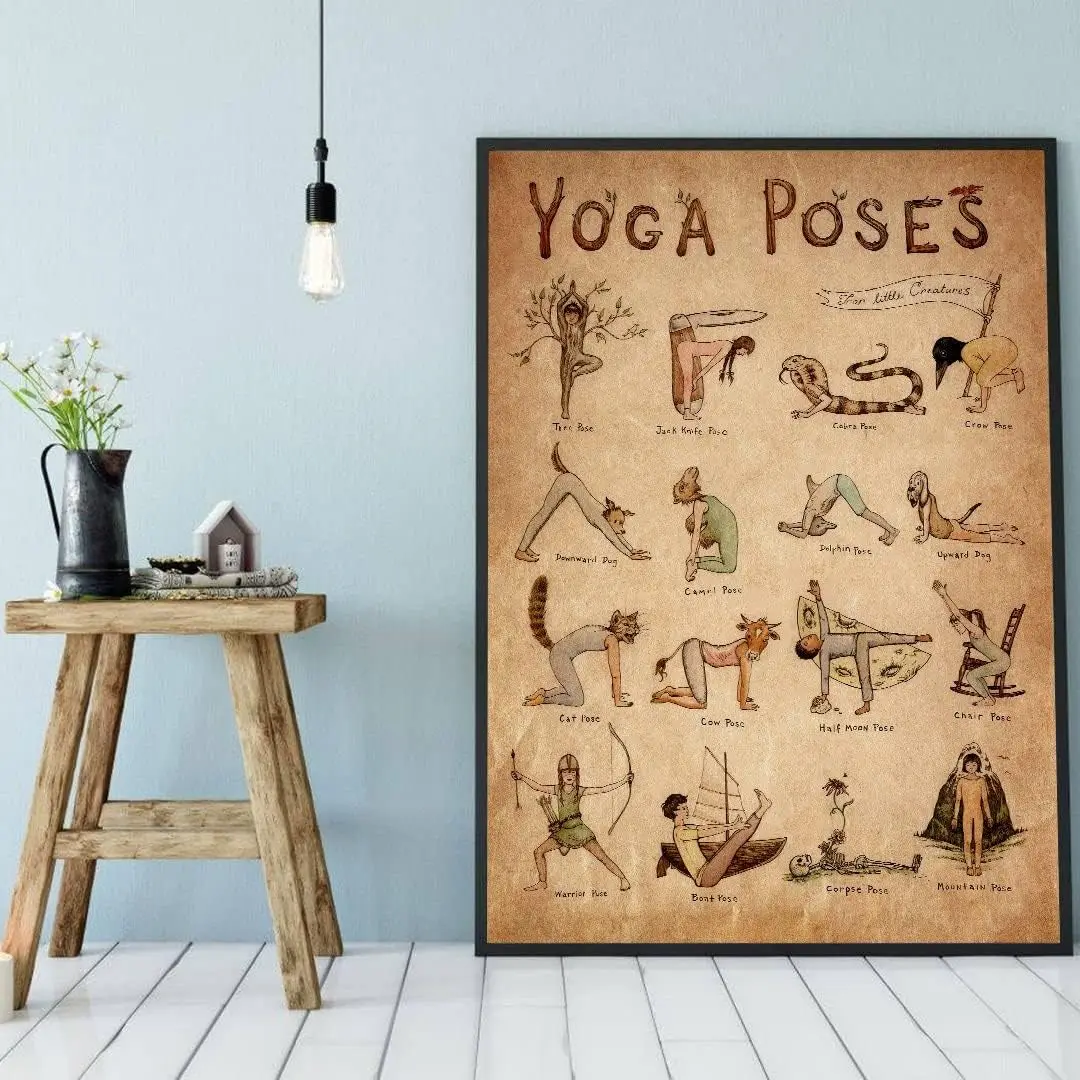 Vintage Metal Tin Sign Yoga Poses Poster Vinyasa Yoga Asanas Yoga Art Yoga Practice from Home Decor Yoga Inspirational Wall sign