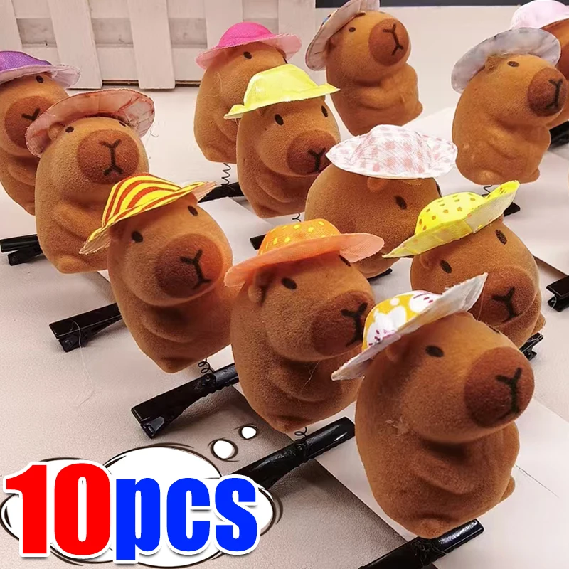 5/10PCS Kawaii Hair Clip Fashion Children Bow 3D Capybara Animal Plush Hairpin Funny Style Duckbill Clips Headdress Gifts