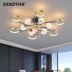 SANDYHA 2022 New Ceiling Lamp Stars Glass Ball Crystal Chandelier for Living Dining Bedroom Home Decor Pendant Lighting Fixtures