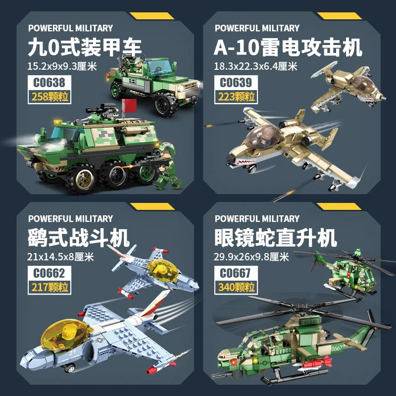 2024 Sluban WW2 Military Air Weapon A-10 Attack Helicopters Hind Model Building Blocks Classics Fighter Bricks Plane Toy