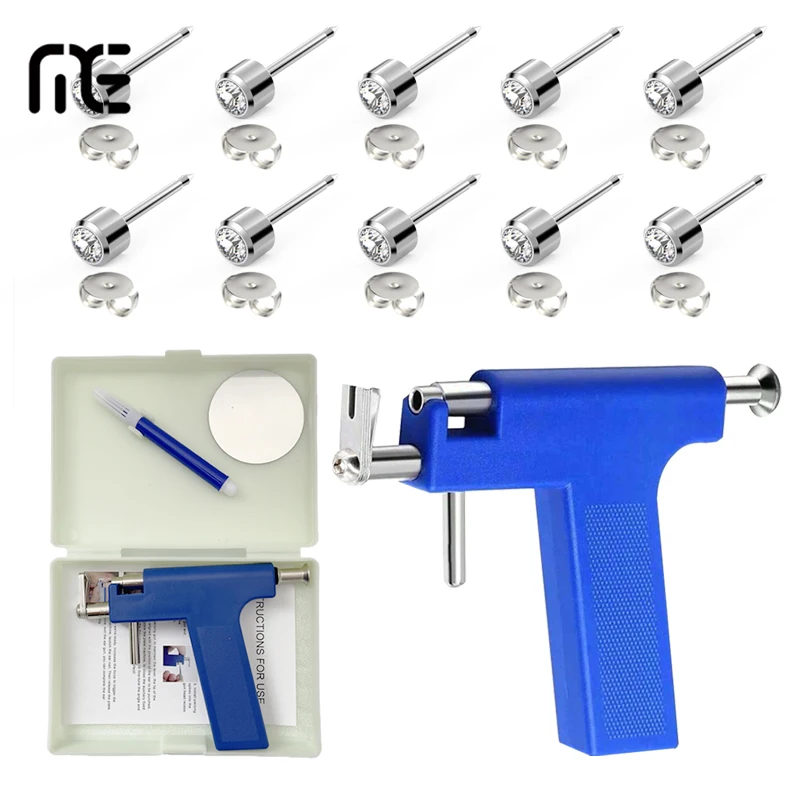 Professional Ear Piercing Gun with 10pcs Silver White Diamond Earrings Stud,Ear Piercing Kit for Salon & Home Use