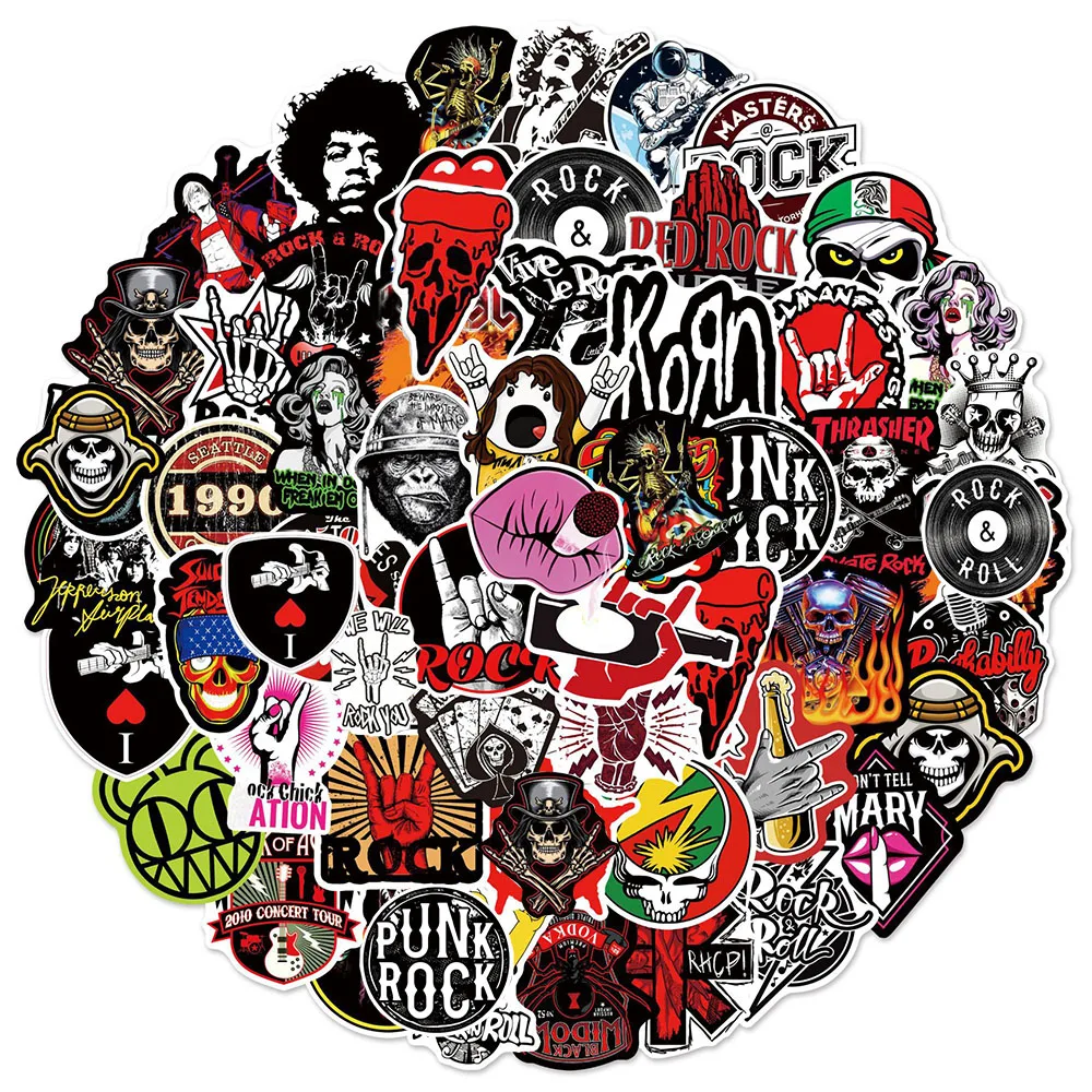 10/30/50/100pcs Rock Music Band Sticker Cartoon Decals Toys DIY IPad Luggage Guitar Waterproof Cool Decoration Sticker Wholesale