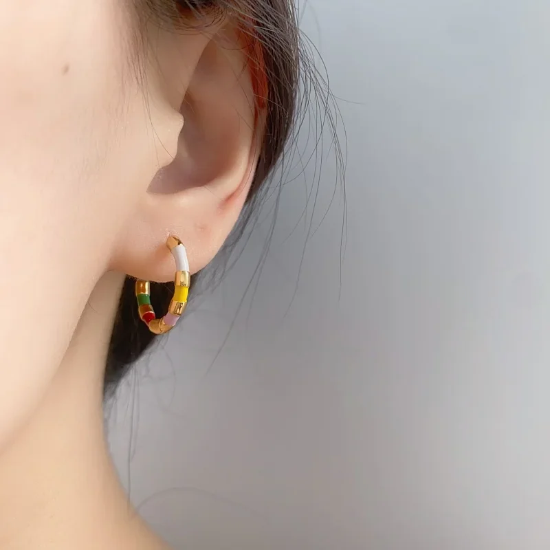 Trendy Jewelry Vintage Temperament Metal Colorful Hoop Earrings For Girl Women Party Gifts Sweet Design Ear Accessories