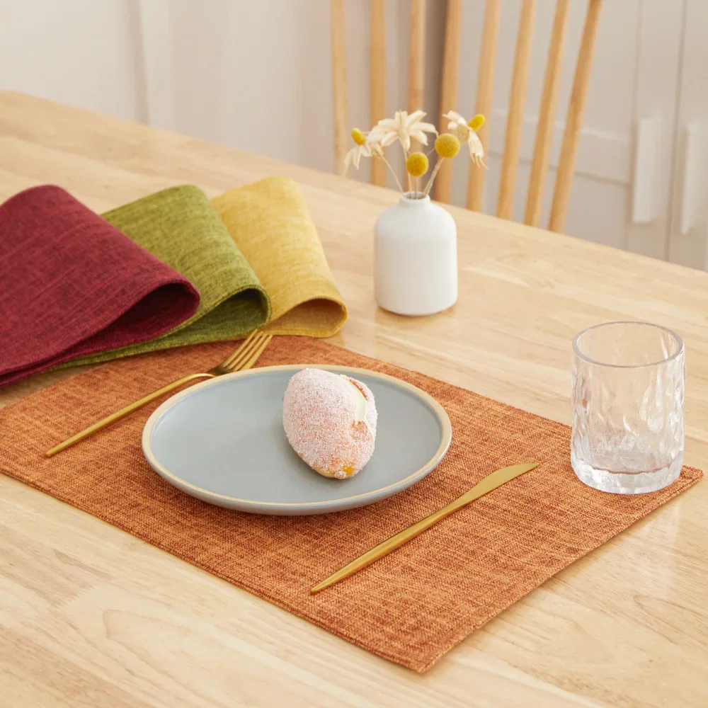 

Dining Table Mat Solid Linen Fashion Style Accessories Placemat Mats for Dining Table Western Food Cup Mat Non-Slip Washable