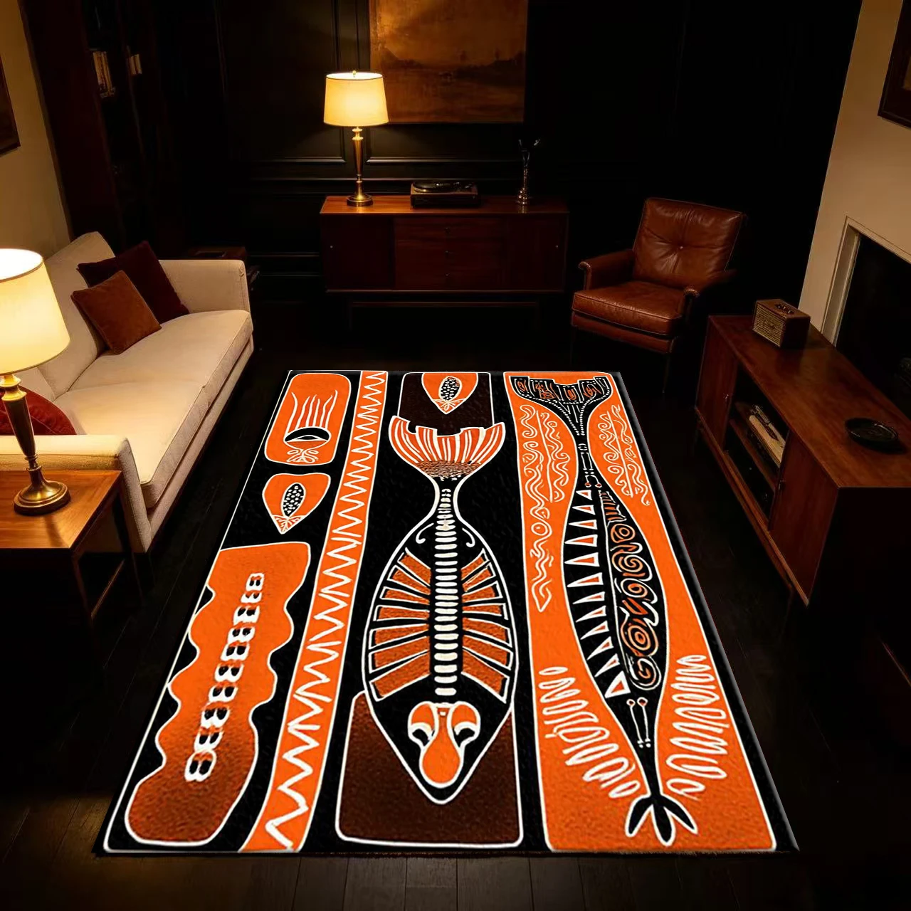 Aboriginal Style Fishbone Tribal Art Pattern Carpet Floor Non-Slip Mat
