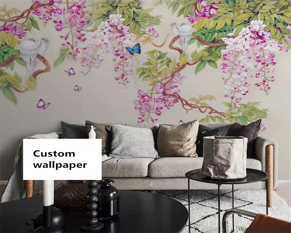 Custom 3D Wallpaper Retro European Style Flower Butterfly living room TV backdrop wall Study Room Bedroom Mural dining room 8d