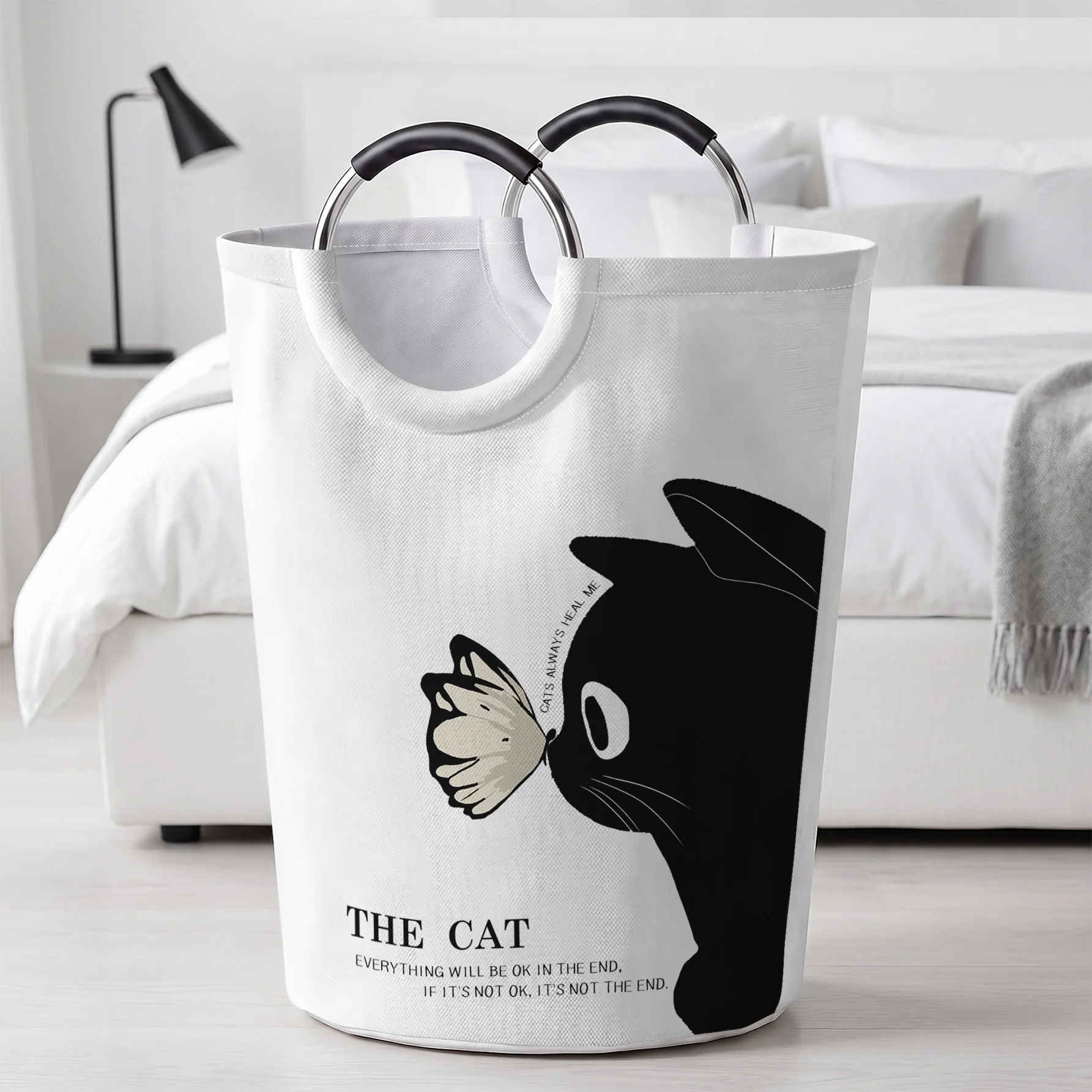Black Cat & Butterfly Print Handheld Storage Basket, For Laundry, Bedroom & Home Sundries Storage