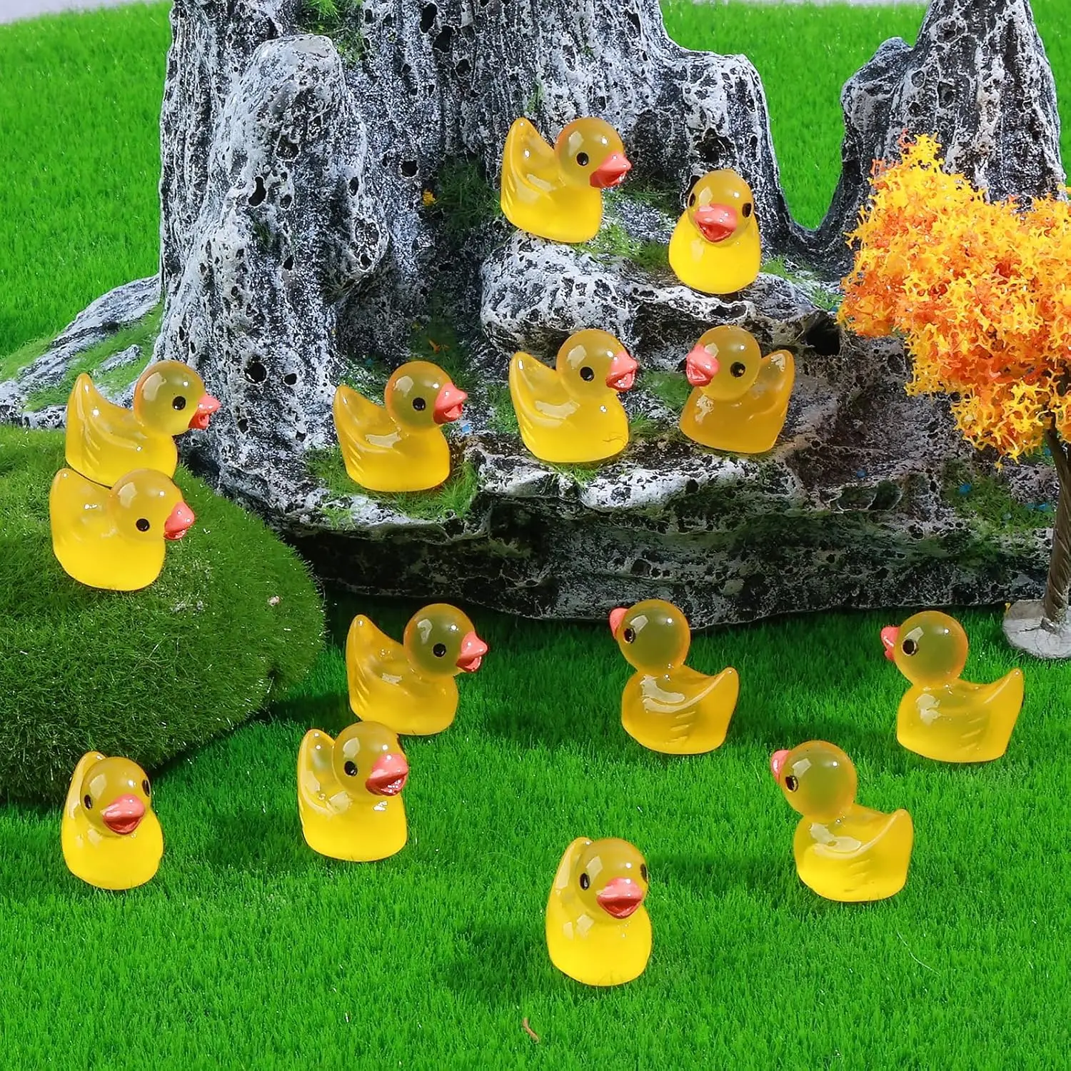 100/200 Pcs Luminous Mini Duck Tiny Resin Duck Little Duck Figurines Bulk for Dollhouse Ornament Micro Garden DIY Crafts Decor