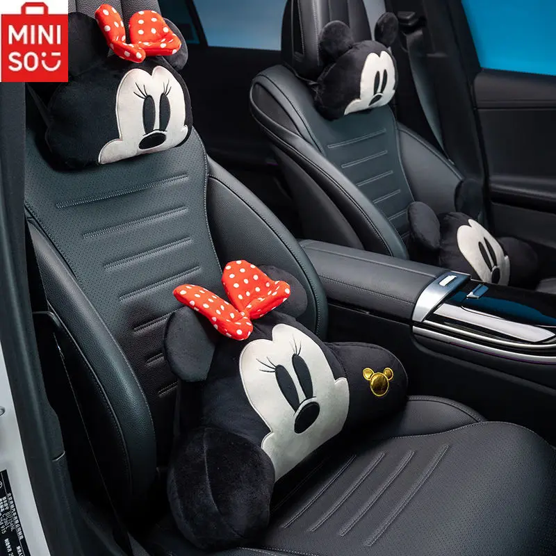 

Disney Cartoon Mickey Car Headrest Neck Pillow Cute Plush Minnie Car Lumbar Support Set Women Children Car Decoration Gift