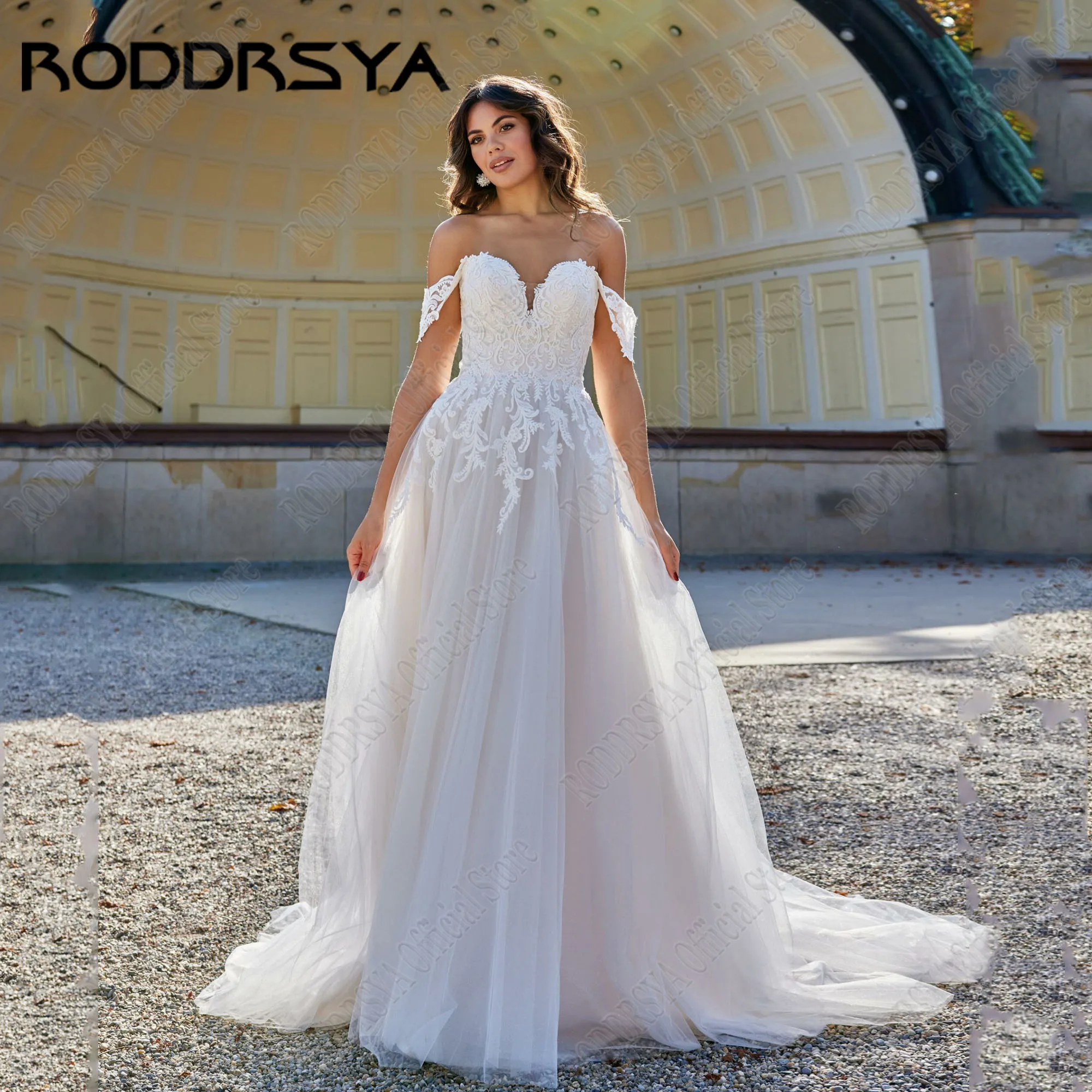 RODDRSYA-vestido De Novia con cordones, traje De Novia con escote Corazón, hombros descubiertos, línea A, apliques De tul, personalizado, 2024Vestido de novia con tirantes roddsya 2024 novia dulce hombro con hombro cal