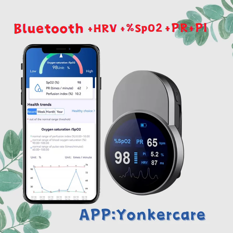 

Bluetooth Pulse Oximeter App HRV Digital Spo2 Blood Fingertip Oximeters Finger Clip Oximetro Recargable Usb 4g