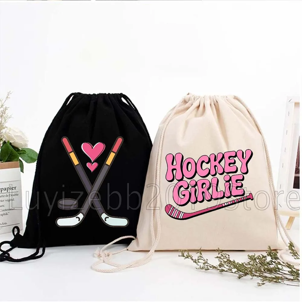 Ice Hockey Girl Hockey Player Lover Gifts Canvas Drawstring Bags Soccer Backpack Gym Sackpack Hiking Sports Gym Yoga String Bag