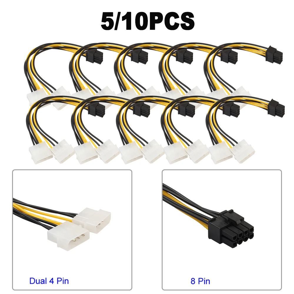 1/5/10PCS Dual 4 Pin Molex IDE to 8 Pin PCI Express Power Cable PCI Express Adapter Video Card Power Cord Y Shape