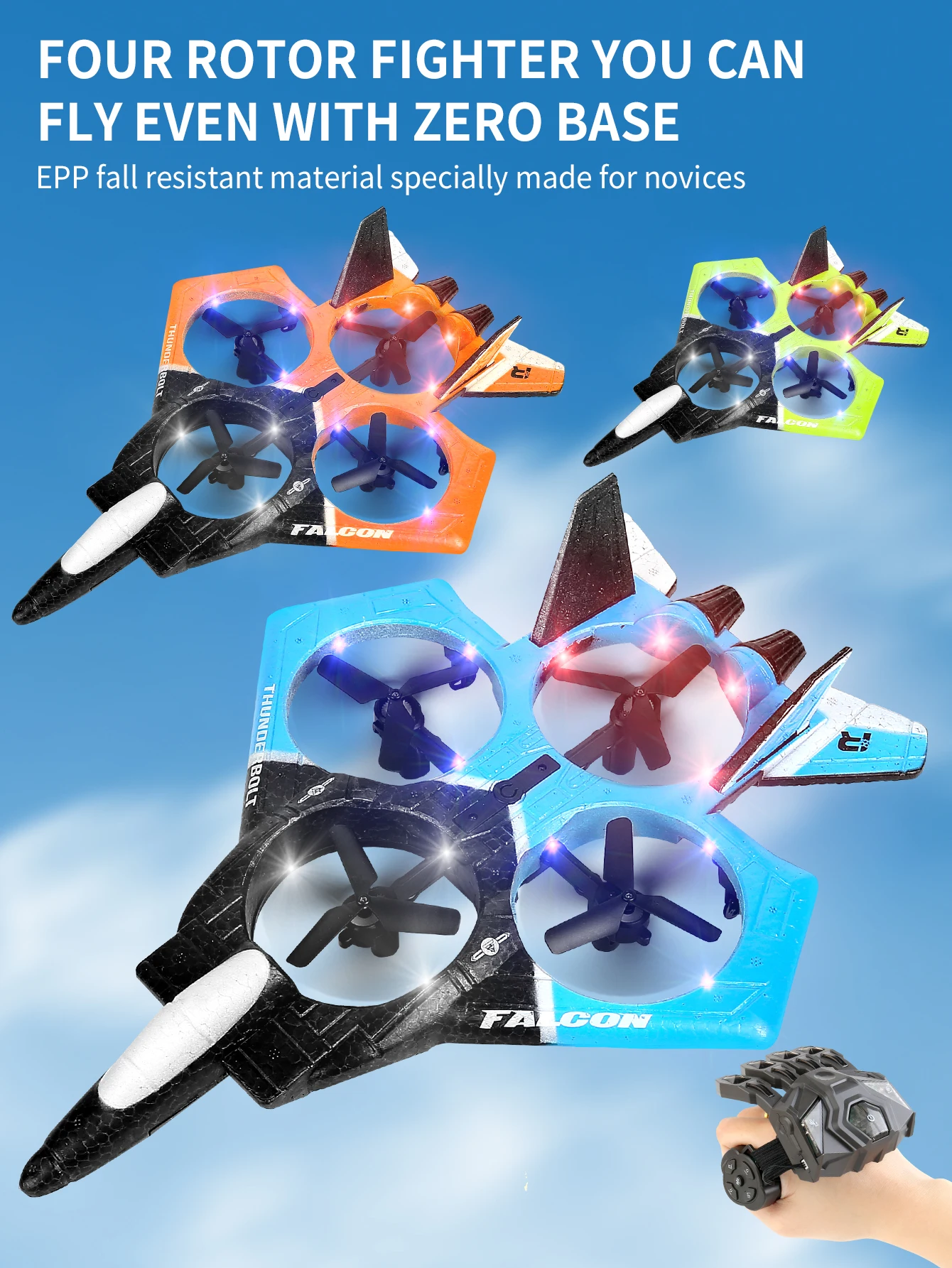 Aeronave de controle remoto -360 °   Anti queda dublê giratório e giratório LED quadcopter, modelo leve de brinquedo de caça