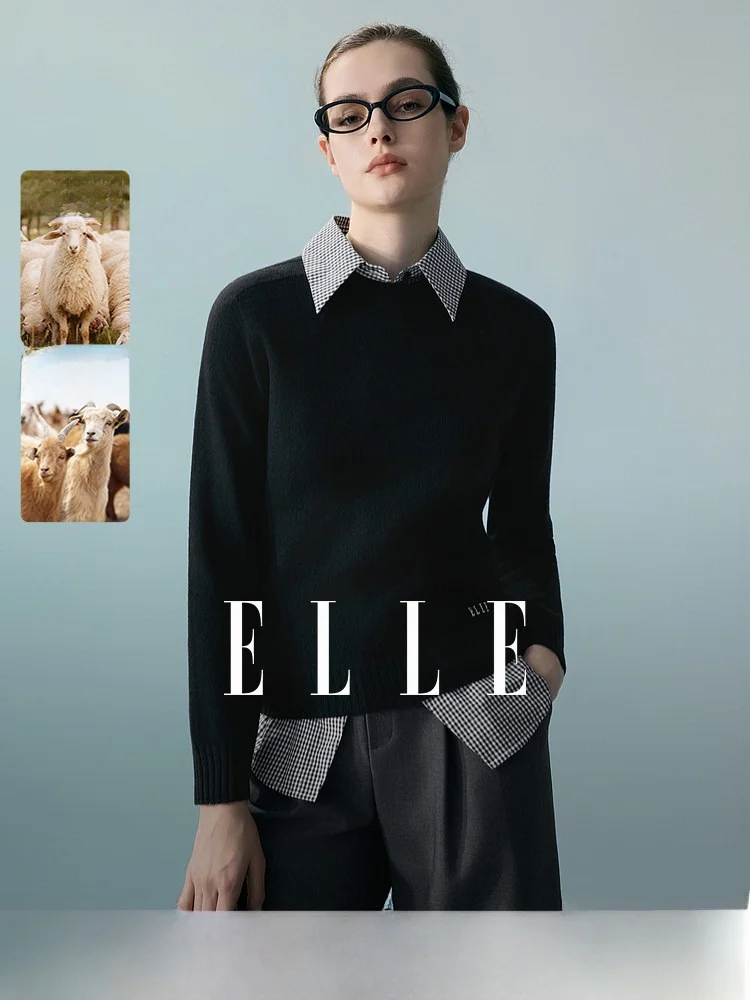 

Casual Cashmere Wool round Neck Sweater Women's Commute Knitted Winter New Style Elle Cashmere Long Sleeve Regular Fit Sweater