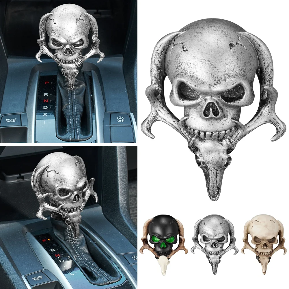 Skull Devil Gear Shifter Knob Fit Universal Manual Transmission Vehicle with 3 Rubber Adapters Cool Car Interior Accessories