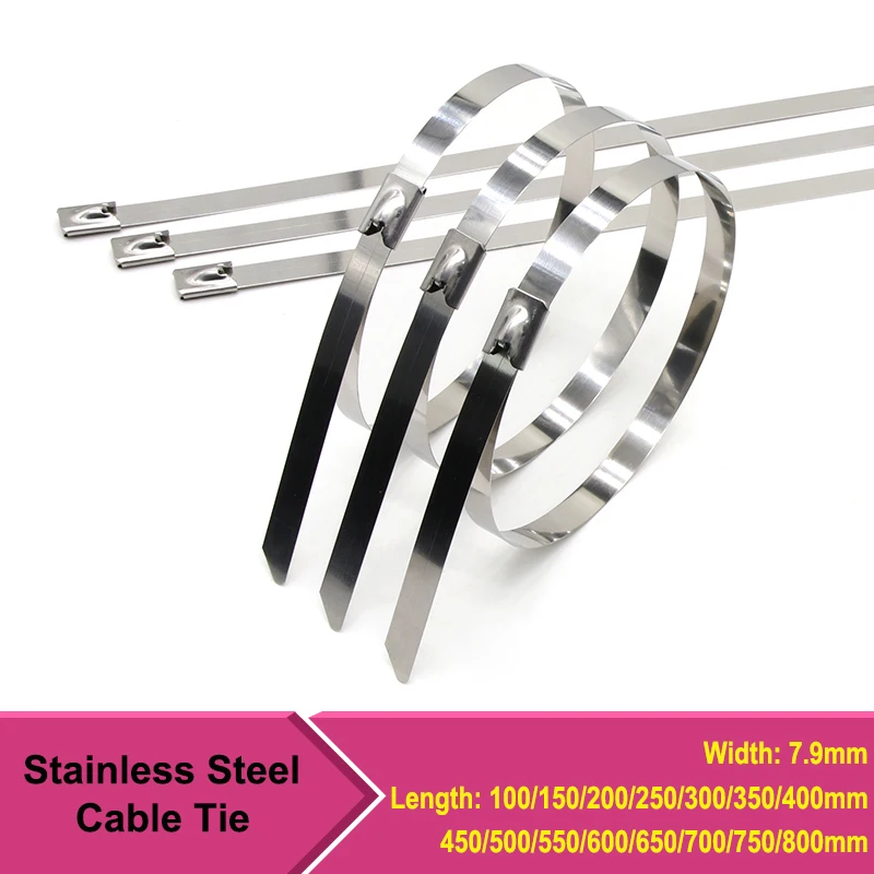 

10/50/100pcs 7.9mm Stainless Steel Cable Ties Hand Fastening Strap Automatic Zip Tensioning Tool Cable Organizer Fastner