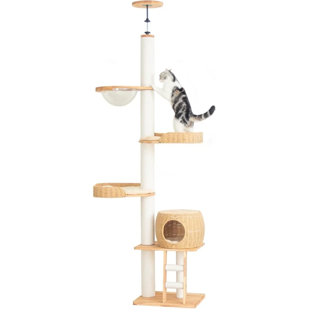 

Floor to Ceiling Cat Tree Tower (78-106 Inch), Tall Cat Tree for Indoor Cats Large Adult, Cute Cat Tower with Scratching Post Wo