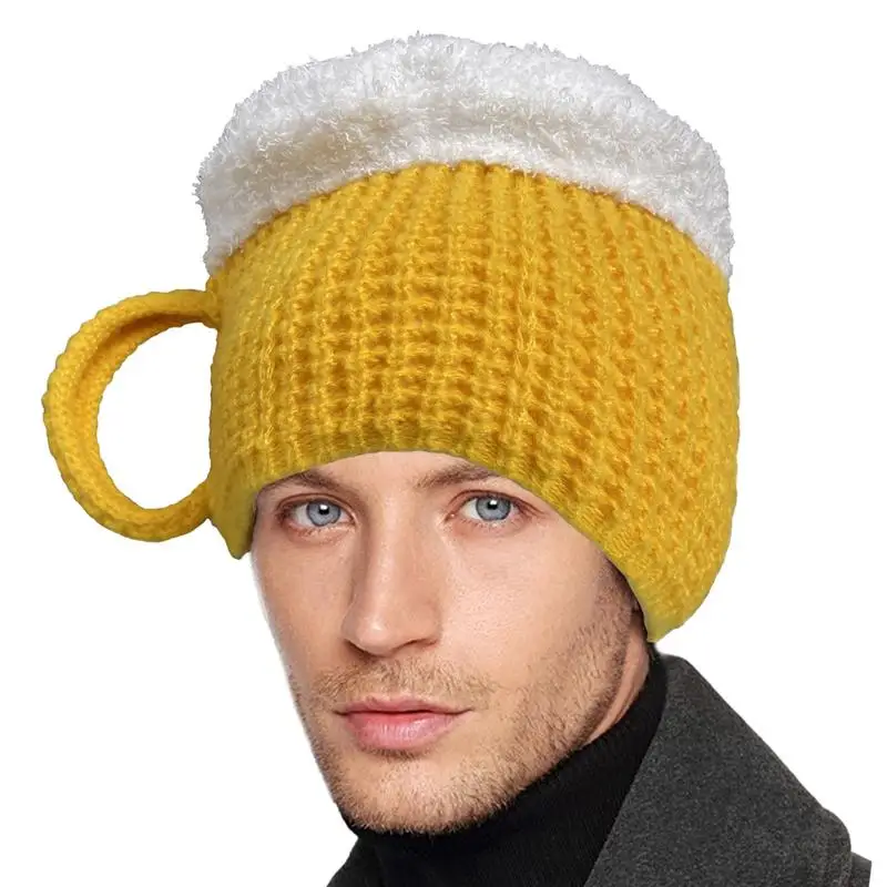 Novelty Funny creative cute cartoon newly designed Hot sale 3D beer cup hat winter warm men\'s and women\'s knitted woolen hat