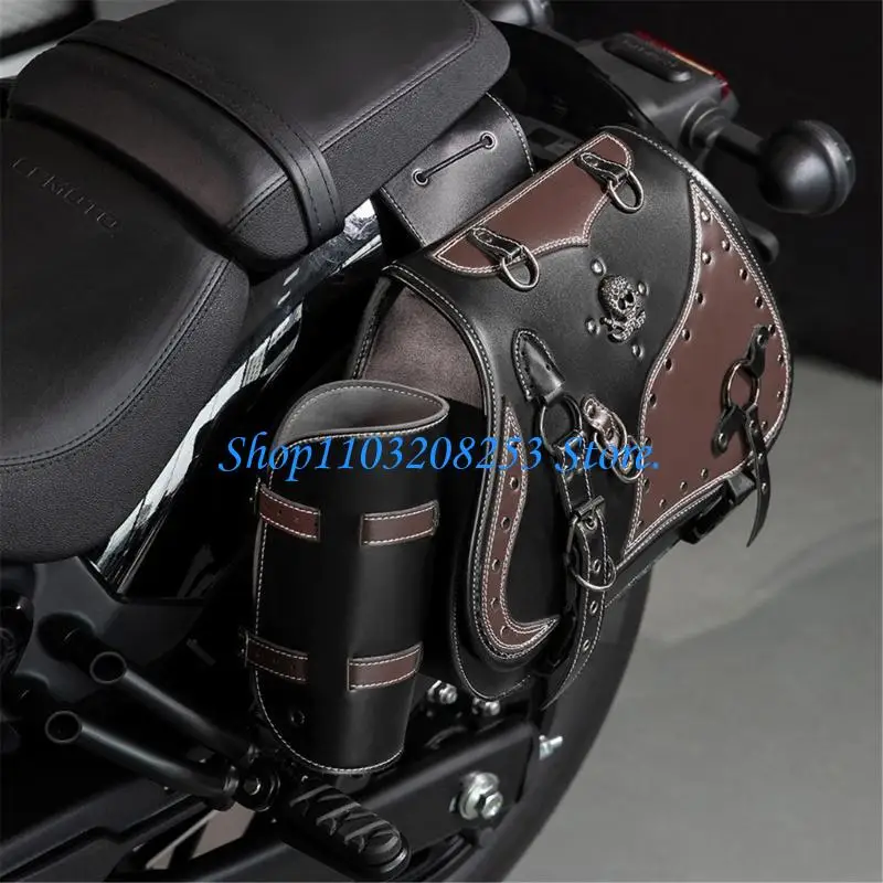 

R6FA Pair Motorcycle Side Panniers with Classical Vintage Designs & Ample Space Leather Motorcycle Storage for Person Items