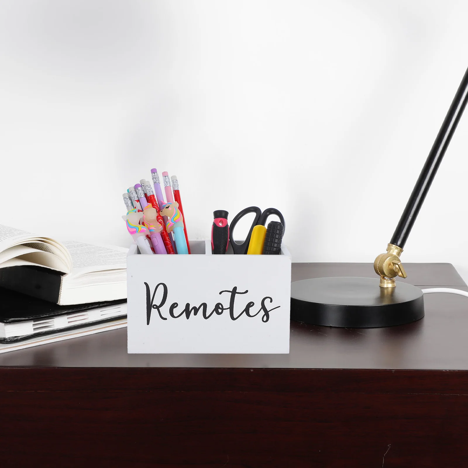 Supporto per telecomando in legno Organizzatore da scrivania rustico Scomparto multiplo Soggiorno Scatola portaoggetti remota Organizzatore multimediale