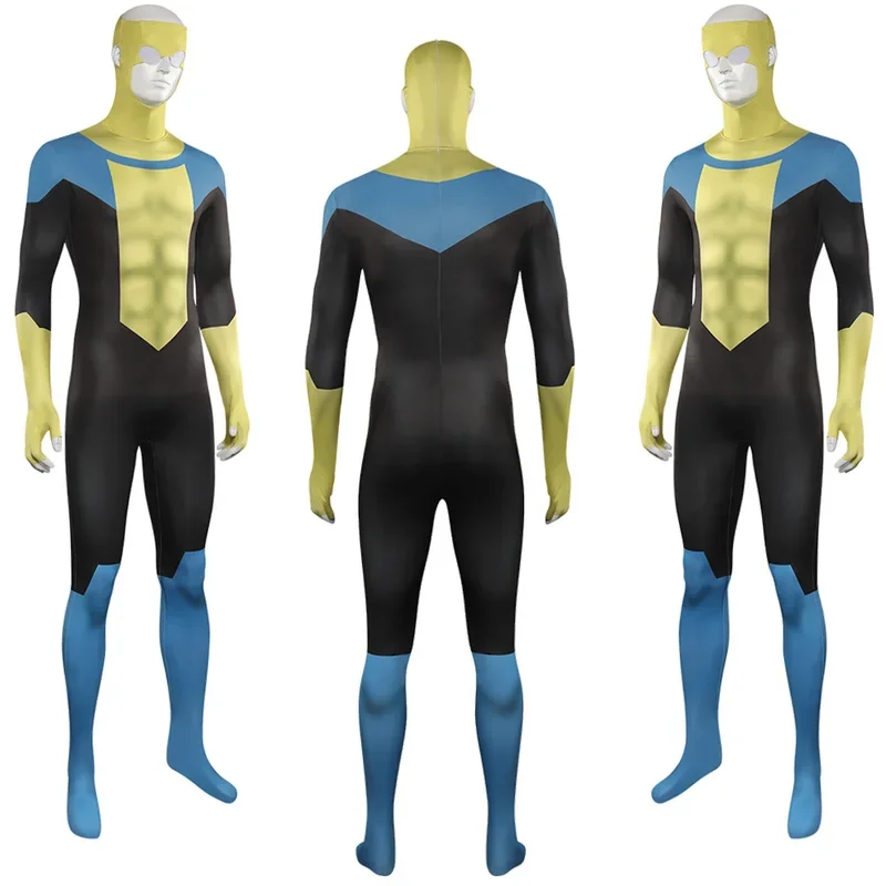 Mark Grayson Cosplay Jumpsuits Costume Cartoon Invincible Roleplay Outfits Male Superhero Disguise Bodysuit Halloween Party Suit