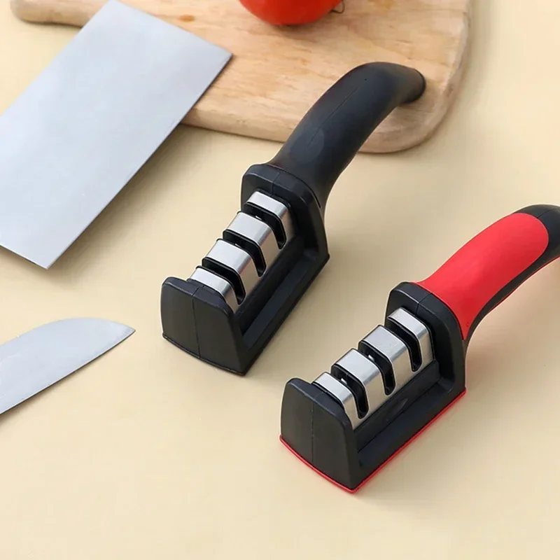 Knife Sharpener Handheld Multi-function 3 Stages Type Quick Sharpening Tool with Non-slip Base Kitchen Knives Accessories Gadget