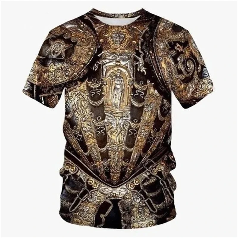 ثلاثية الأبعاد مطبوعة القرون الوسطى فارس درع تي شيرت للرجال تأثيري نمط تيز عادية ريترو الجولة الرقبة قصيرة الأكمام تي شيرت فضفاض القمم #5