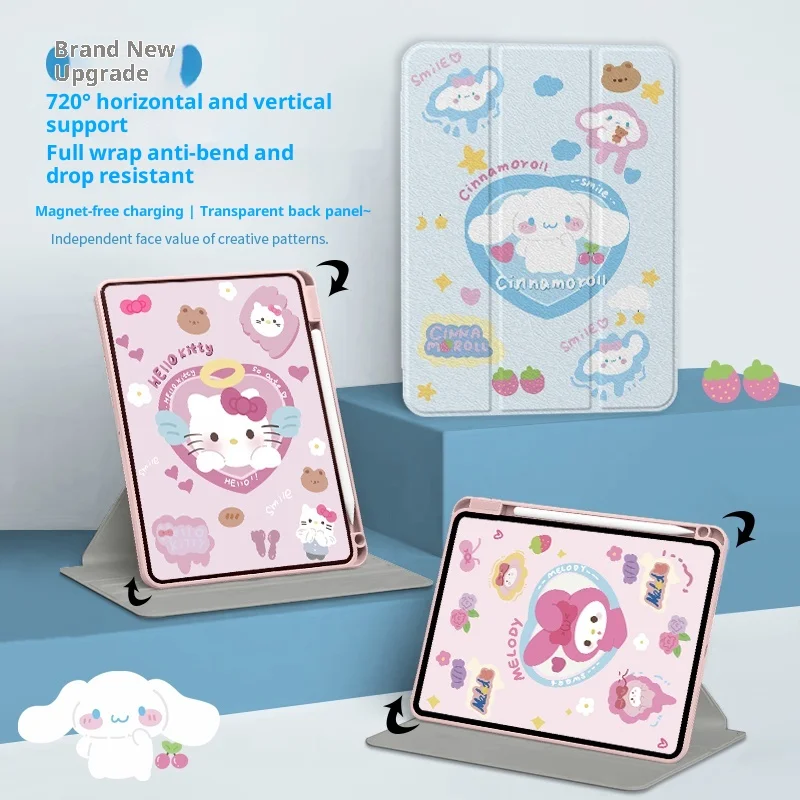 미니소 헬로키티 아이패드 케이스 푼다 아이패드 A16 11인치 10세대 11세대 태블릿 커버 에어 3 4 5 M2 M3 프로 M4 미니 6 7 보호 쉘