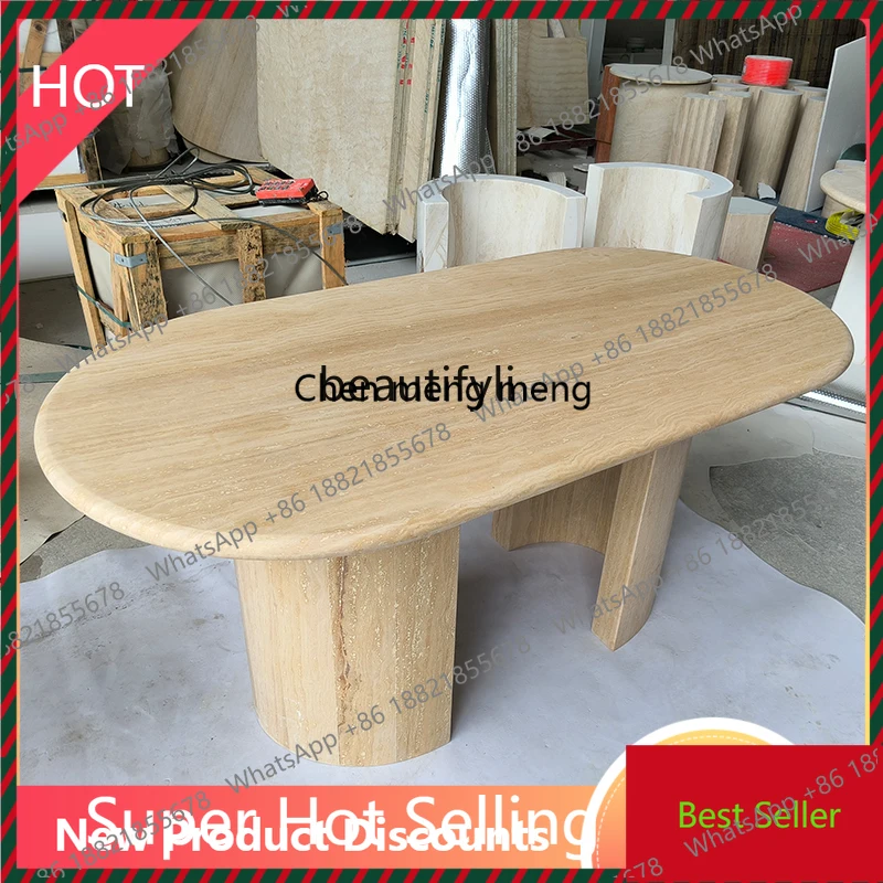 Ivory White Travertine Long Table French Minimalist Villa B & B Designer Model French Table