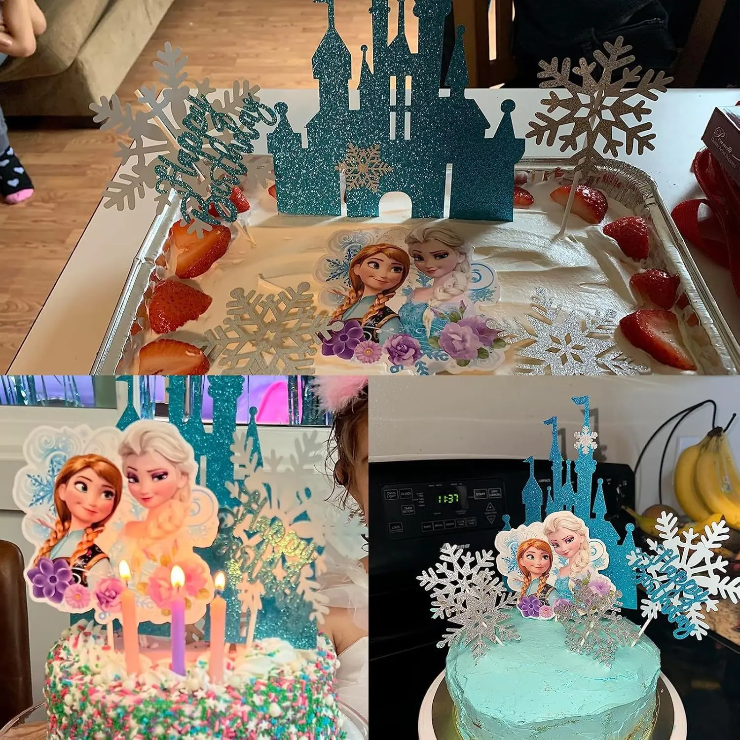 فروزن إلسا آنا الأميرة كعكة الديكور القلعة الثلوج موضوع حفلة عيد ميلاد كعكة توبر للأطفال زينة حفلة عيد ميلاد
