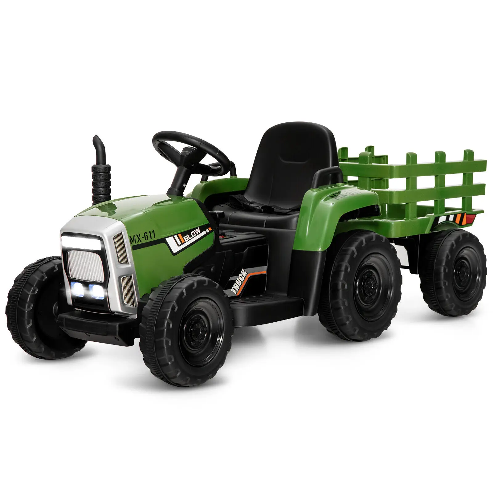 

Babyjoy 12V Kids Ride On Tractor with Trailer Ground Loader w/ RC & Lights Dark Green