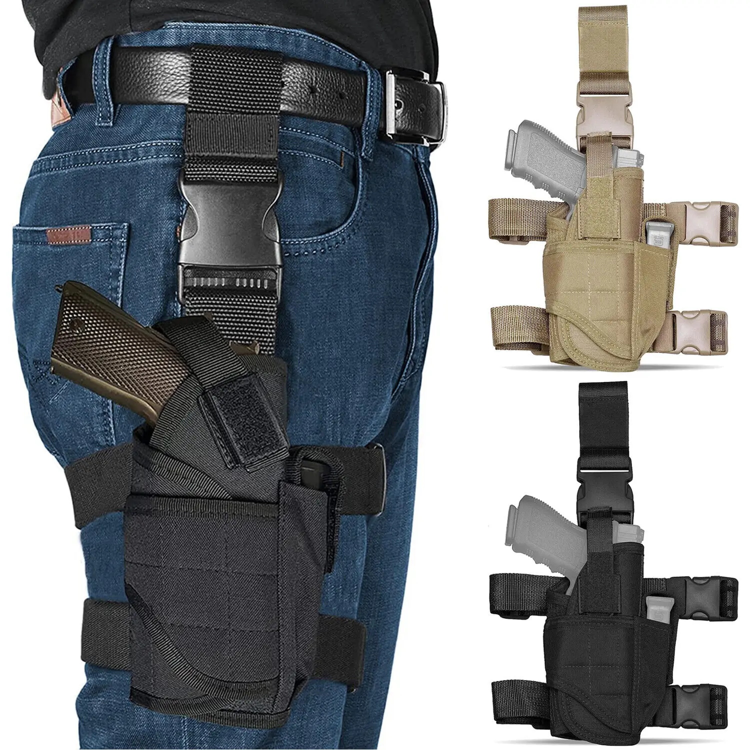 

Drop Leg Holster Right Handed Thigh Gun Holsters Leg Harness Fit Glock 17 19 20 21 22 23 31 32 1911 5＂Full Size